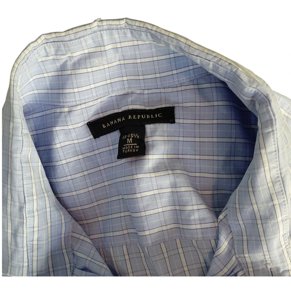 Banana Republic Mens Blue White Button Down Shirt Long Slv Size 15-15.5. A351